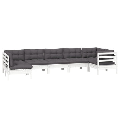 -Delige Loungeset Met Kussens Grenenhout Wit