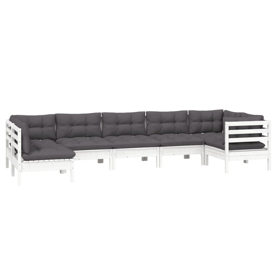 -Delige Loungeset Met Kussens Grenenhout Wit