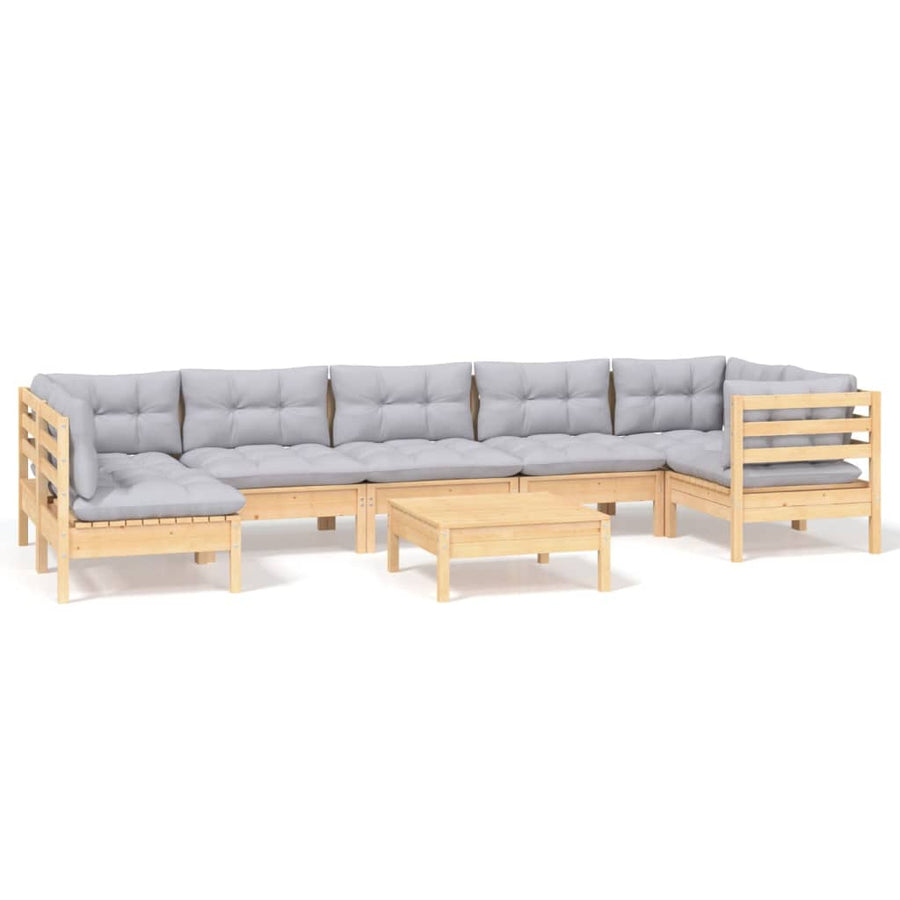 -Delige Loungeset Met Grijze Kussens Grenenhout Bruin en grijs