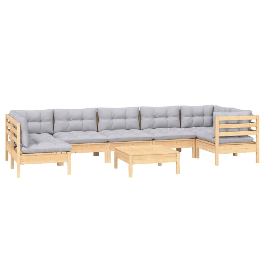 -Delige Loungeset Met Grijze Kussens Grenenhout Bruin en grijs