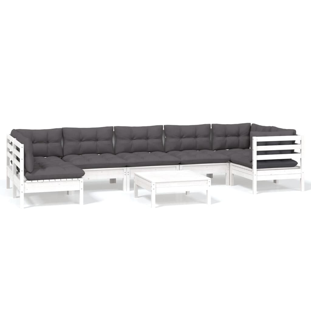 -Delige Loungeset Met Kussens Grenenhout Wit