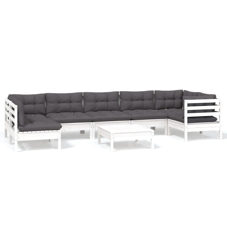 -Delige Loungeset Met Kussens Grenenhout Wit