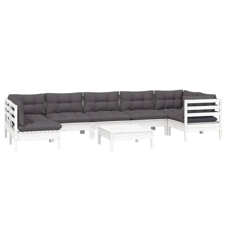 -Delige Loungeset Met Kussens Grenenhout Wit