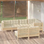 Loungeset 7-delig massief grenenhout crème kussens