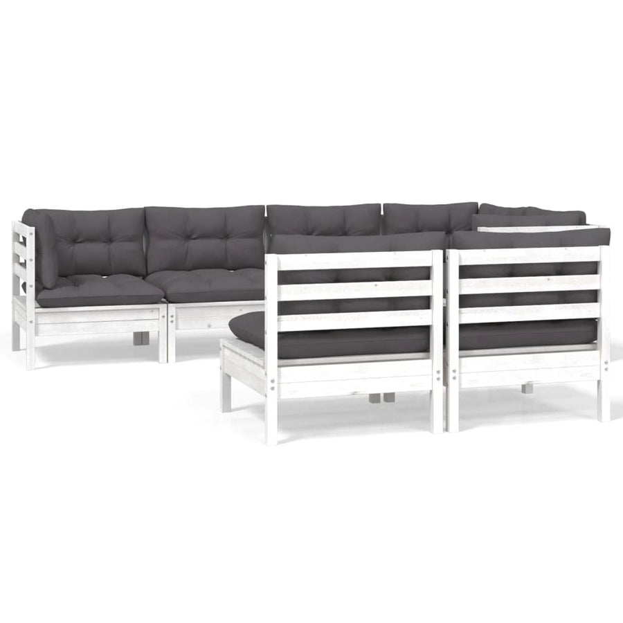 7-Delige Loungeset Met Kussens Massief Grenenhout Wit
