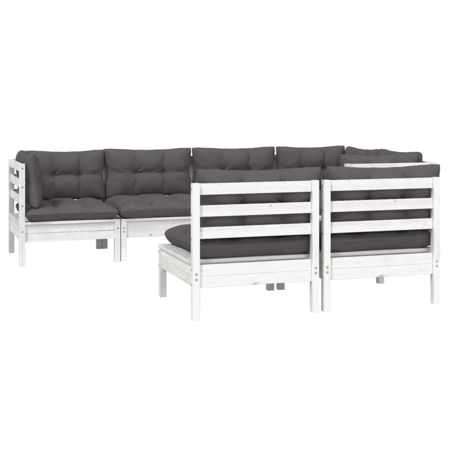 7-Delige Loungeset Met Kussens Massief Grenenhout Wit