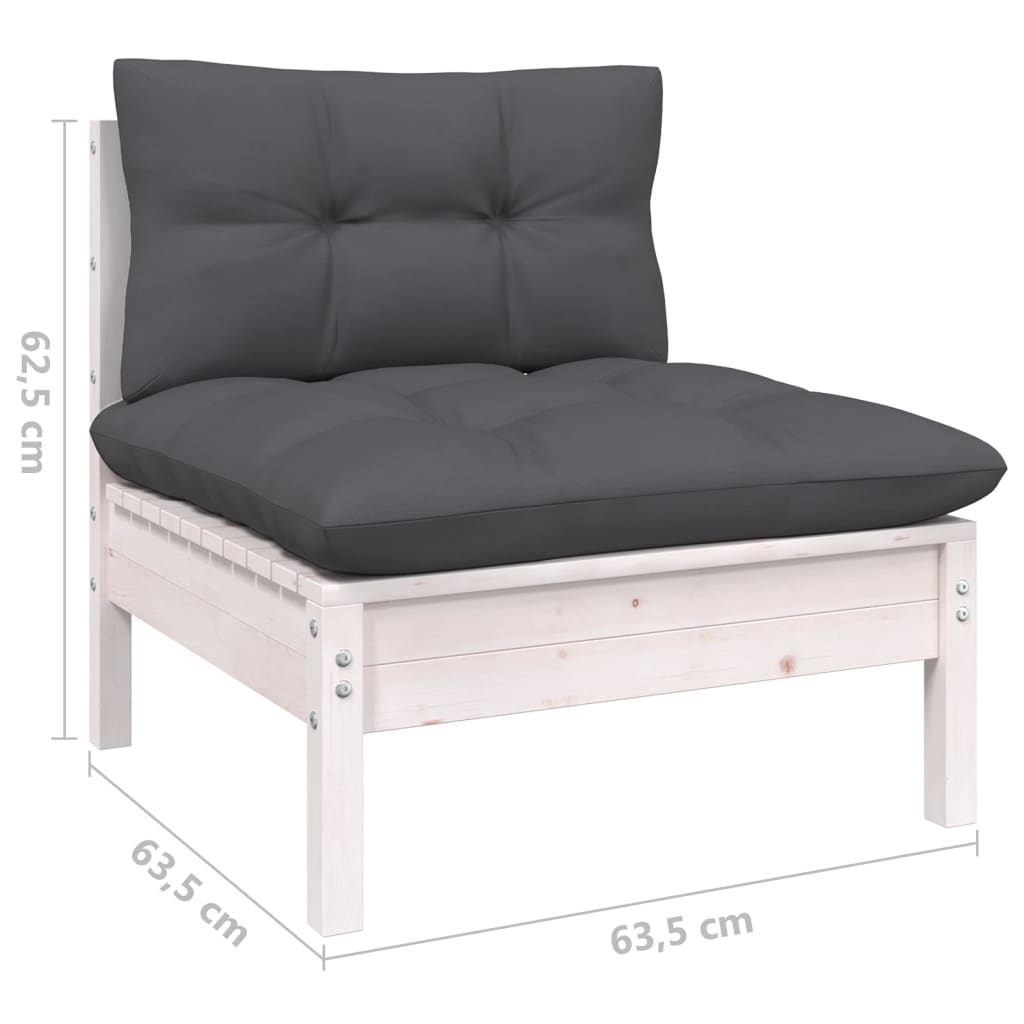 7-Delige Loungeset Met Kussens Massief Grenenhout Wit