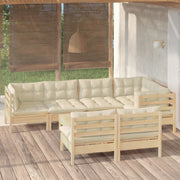 Loungeset 8-delig massief grenenhout crèmekleurige kussens