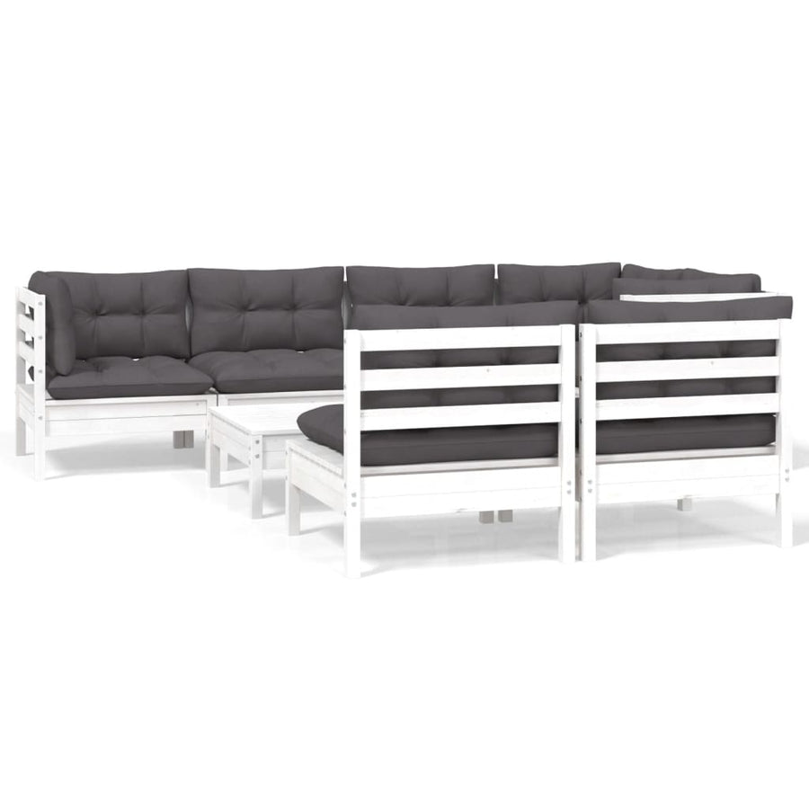 8-Delige Loungeset Met Kussens Massief Grenenhout Wit
