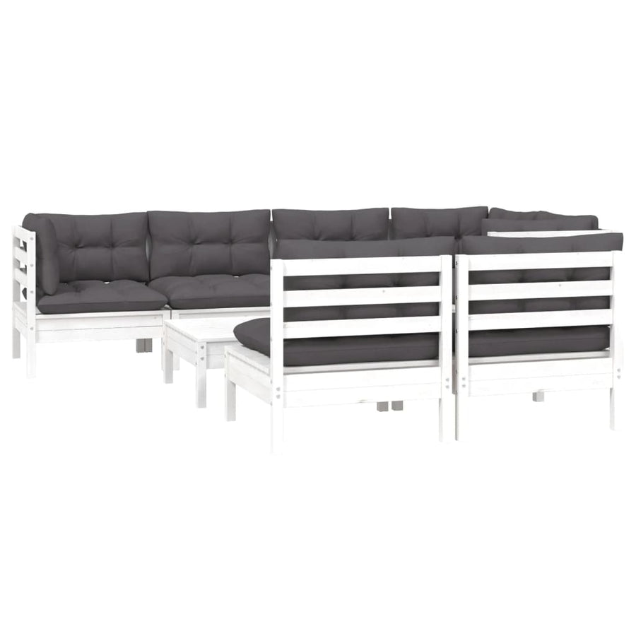 8-Delige Loungeset Met Kussens Massief Grenenhout Wit