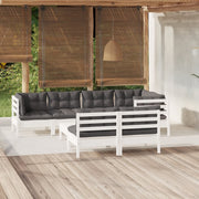 Loungeset 8-delig massief grenenhout wit antraciet kussens