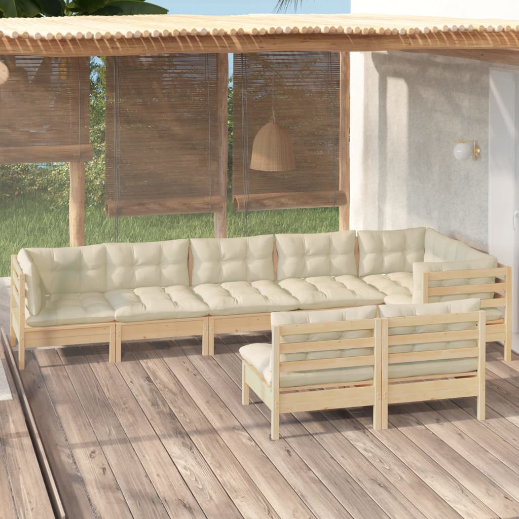 8-Delige Loungeset Met Kleurige Kussens Massief Grenenhout Bruin en crème