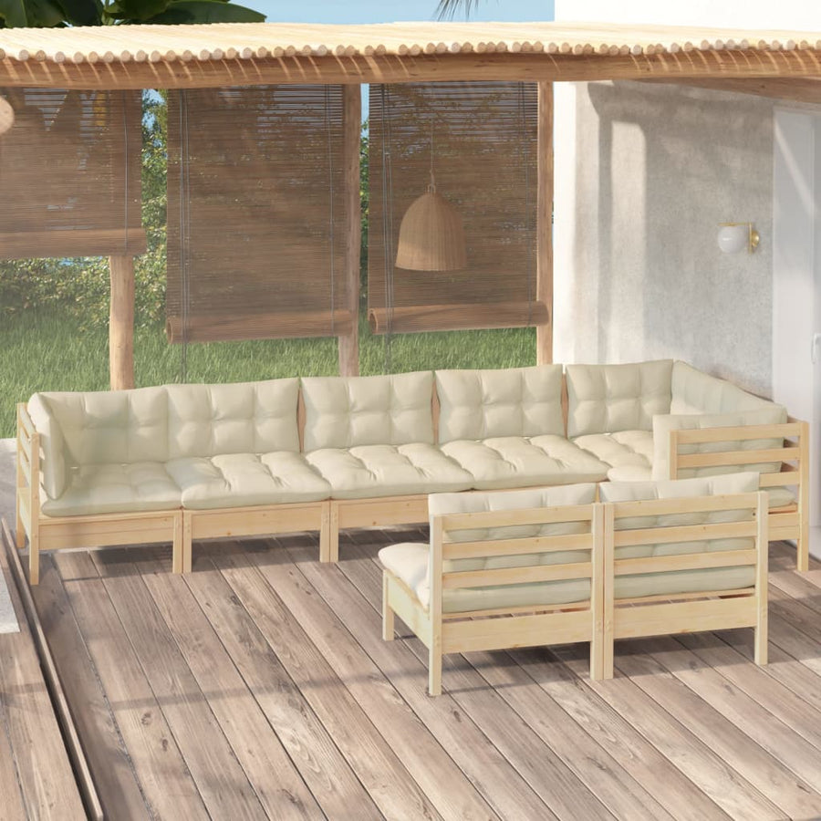 8-Delige Loungeset Met Kleurige Kussens Massief Grenenhout Bruin en crème