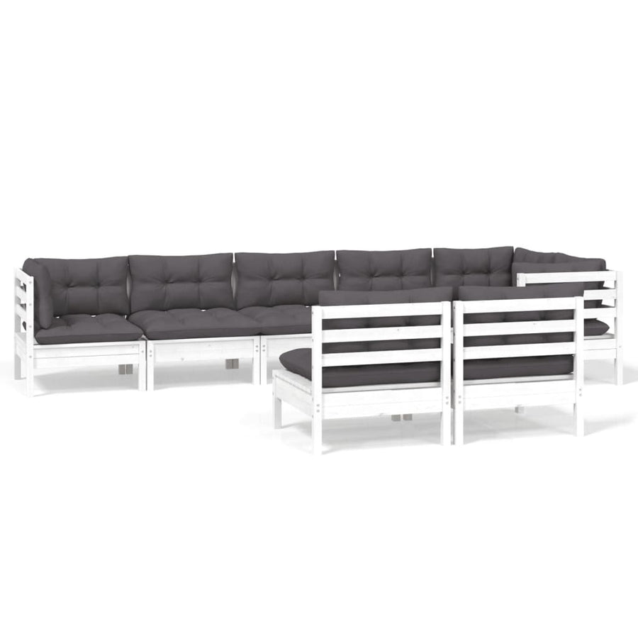 8-Delige Loungeset Met Kussens Massief Grenenhout Wit