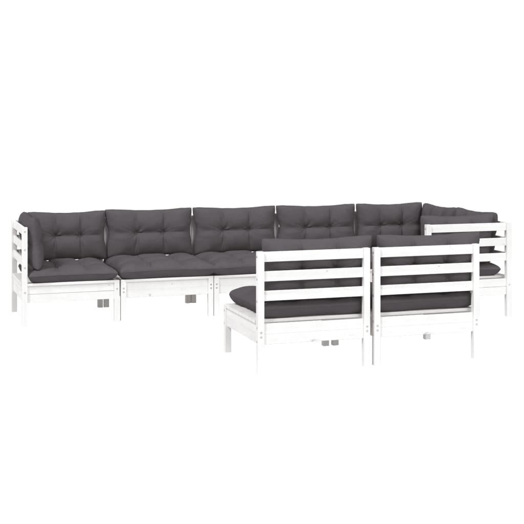8-Delige Loungeset Met Kussens Massief Grenenhout Wit