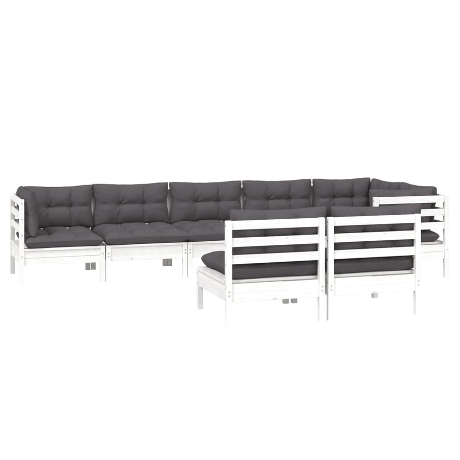 8-Delige Loungeset Met Kussens Massief Grenenhout Wit