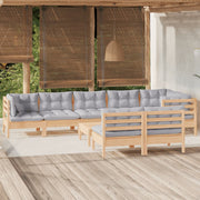 Loungeset 9-delig massief grenenhout grijs