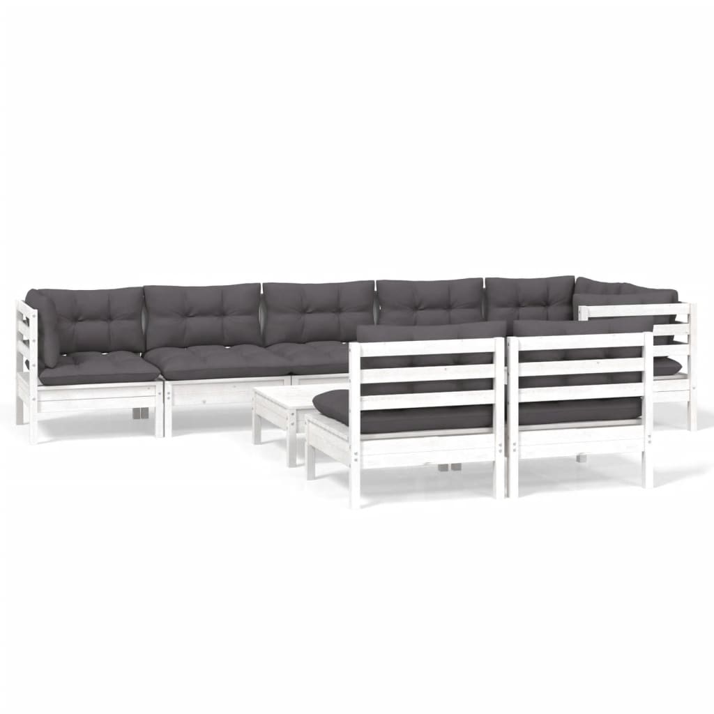 9-Delige Loungeset Met Kussens Massief Grenenhout Wit