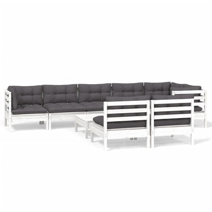 9-Delige Loungeset Met Kussens Massief Grenenhout Wit