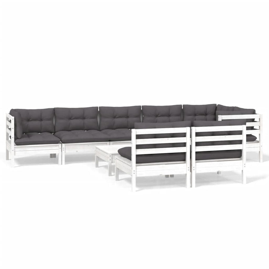9-Delige Loungeset Met Kussens Massief Grenenhout Wit