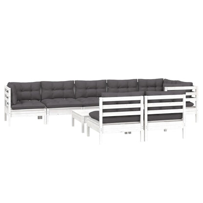9-Delige Loungeset Met Kussens Massief Grenenhout Wit