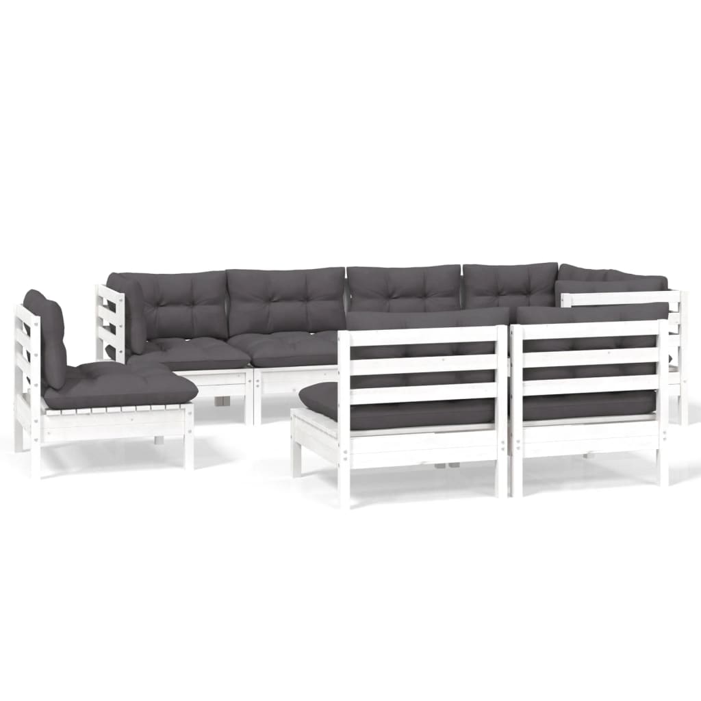 8-Delige Loungeset Met Kussens Massief Grenenhout Wit