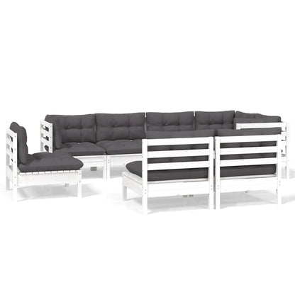 8-Delige Loungeset Met Kussens Massief Grenenhout Wit