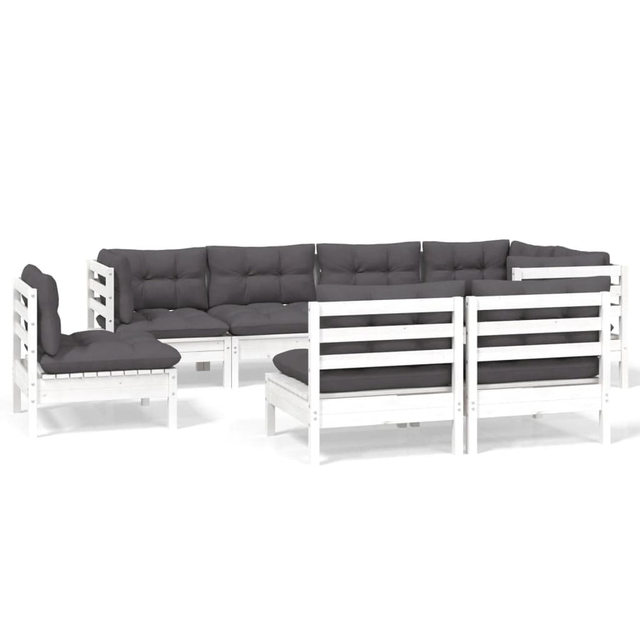 8-Delige Loungeset Met Kussens Massief Grenenhout Wit