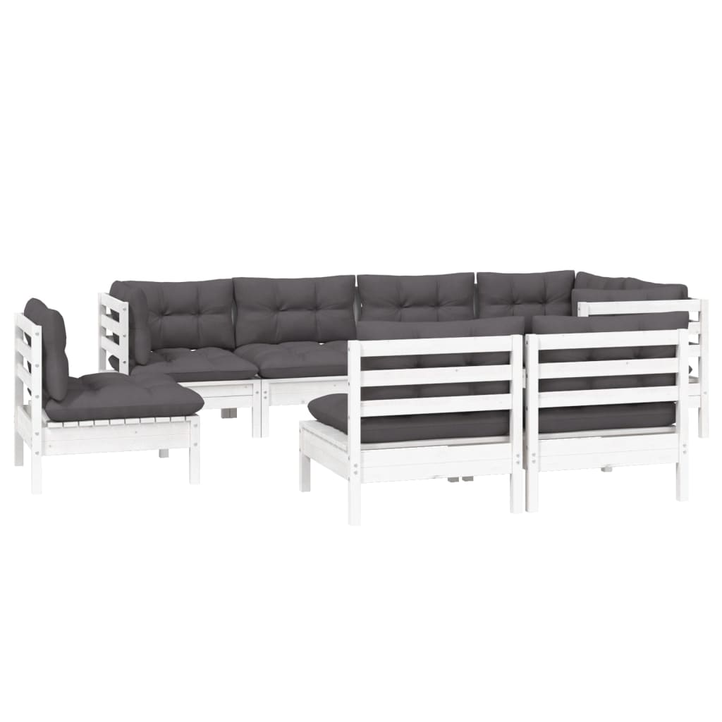 8-Delige Loungeset Met Kussens Massief Grenenhout Wit
