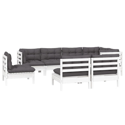 8-Delige Loungeset Met Kussens Massief Grenenhout Wit