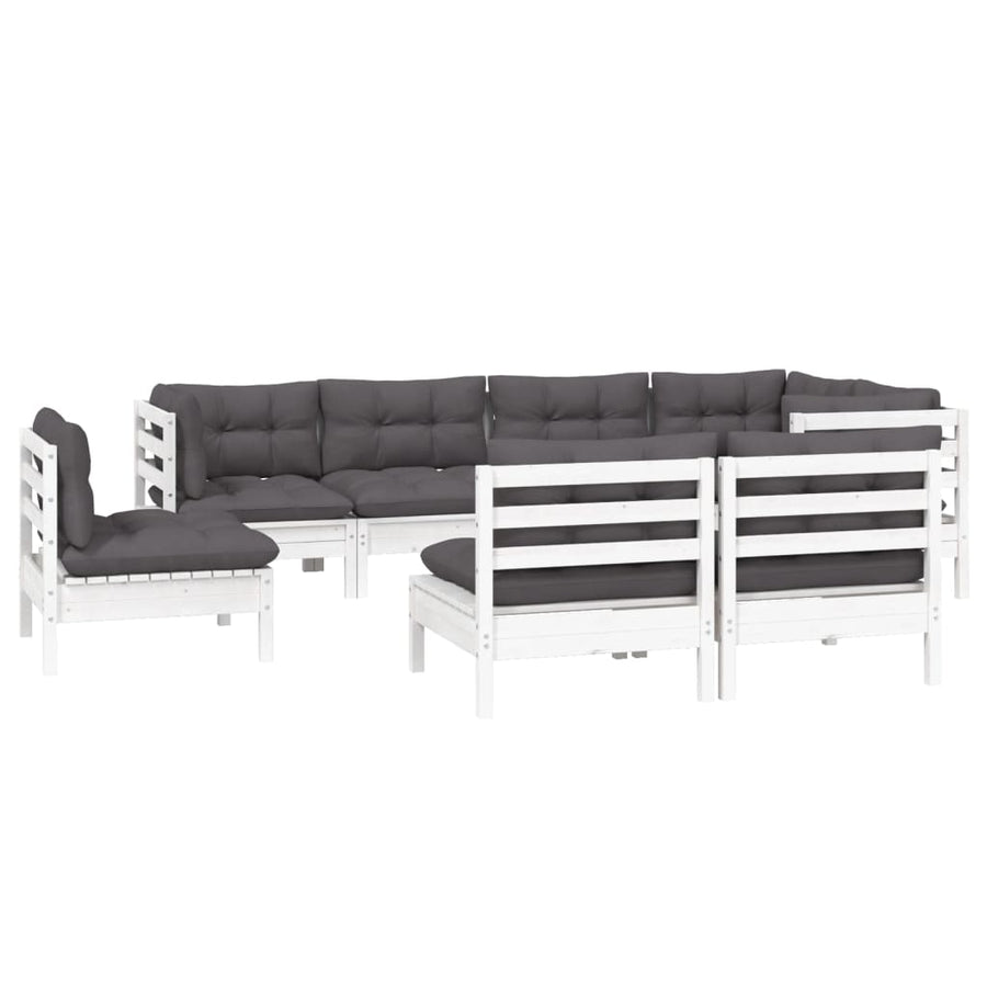 8-Delige Loungeset Met Kussens Massief Grenenhout Wit