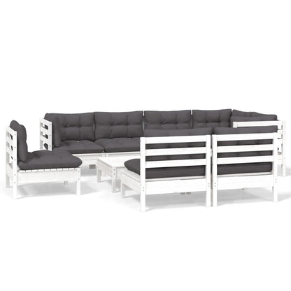 9-Delige Loungeset Met Kussens Massief Grenenhout Wit