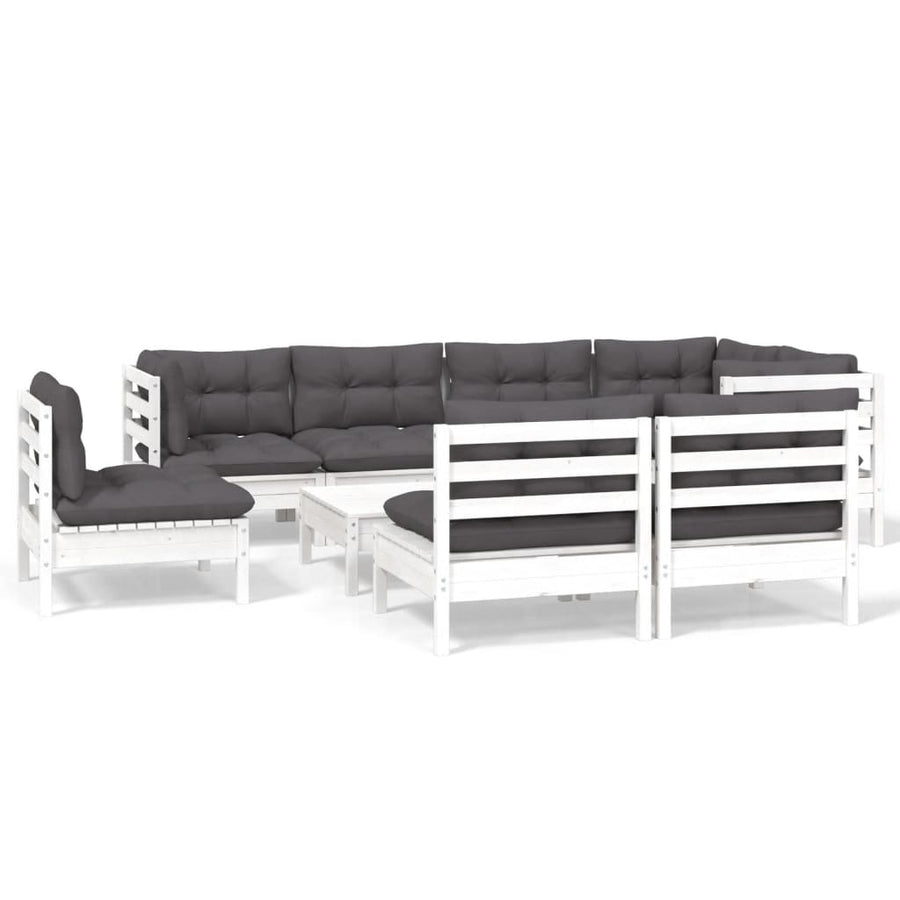 9-Delige Loungeset Met Kussens Massief Grenenhout Wit