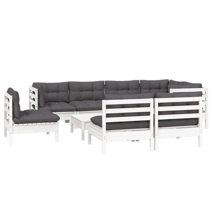 9-Delige Loungeset Met Kussens Massief Grenenhout Wit
