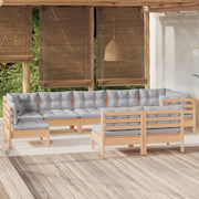 Loungeset 9-delig massief grenenhout grijs