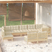 Loungeset 9-delig massief grenenhout crème