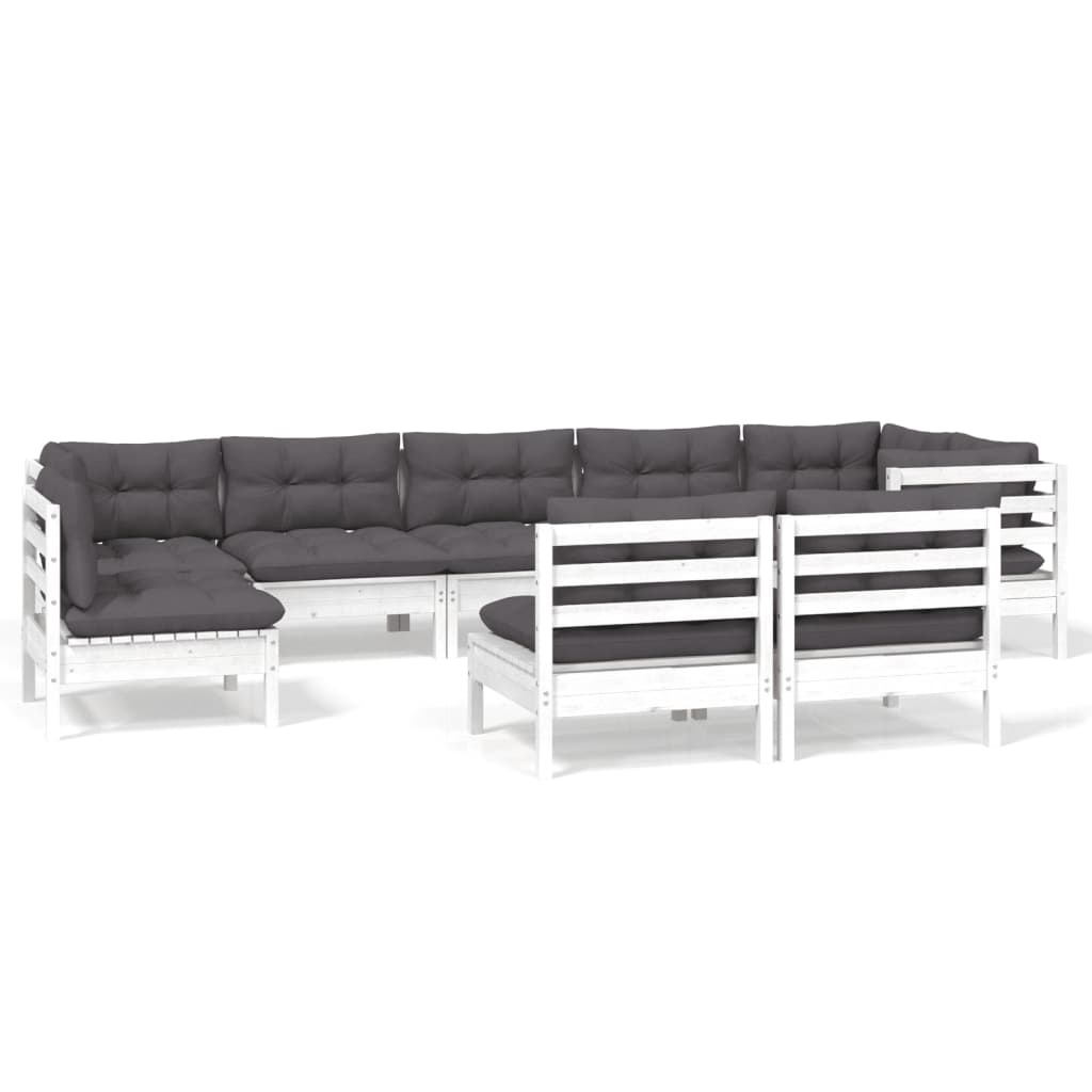 9-Delige Loungeset Met Kussens Massief Grenenhout Wit