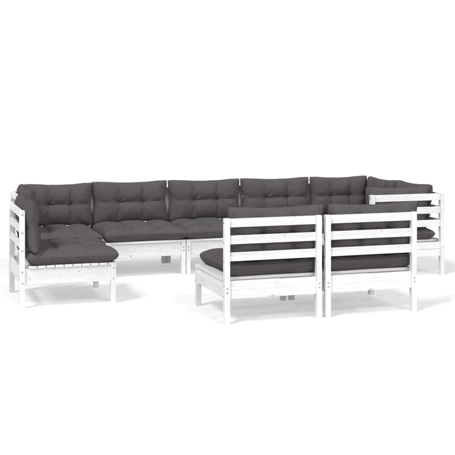 9-Delige Loungeset Met Kussens Massief Grenenhout Wit
