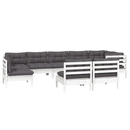9-Delige Loungeset Met Kussens Massief Grenenhout Wit