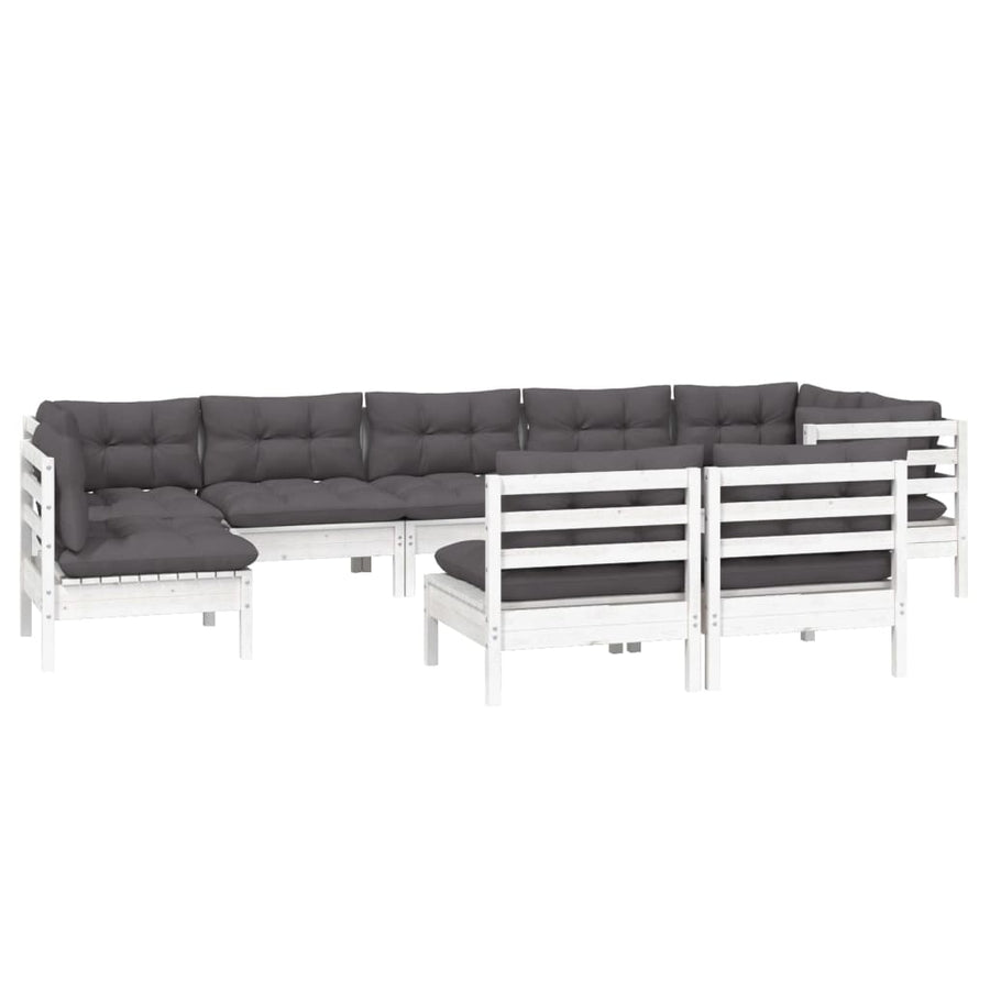 9-Delige Loungeset Met Kussens Massief Grenenhout Wit