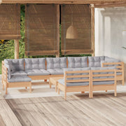 Loungeset 10-delig massief grenenhout grijs