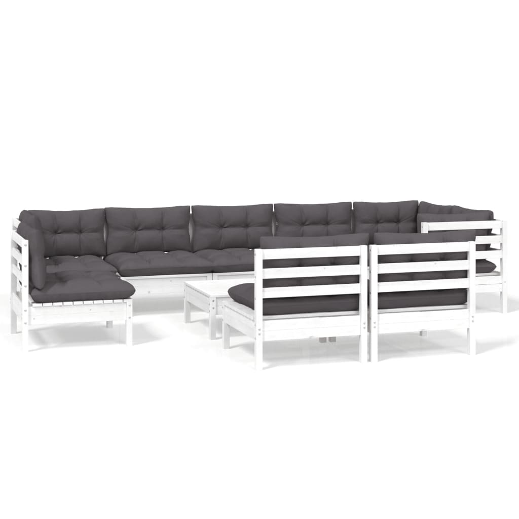 0-Delige Loungeset Met Kussens Massief Grenenhout Wit