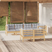 Loungeset 7-delig massief grenenhout grijs