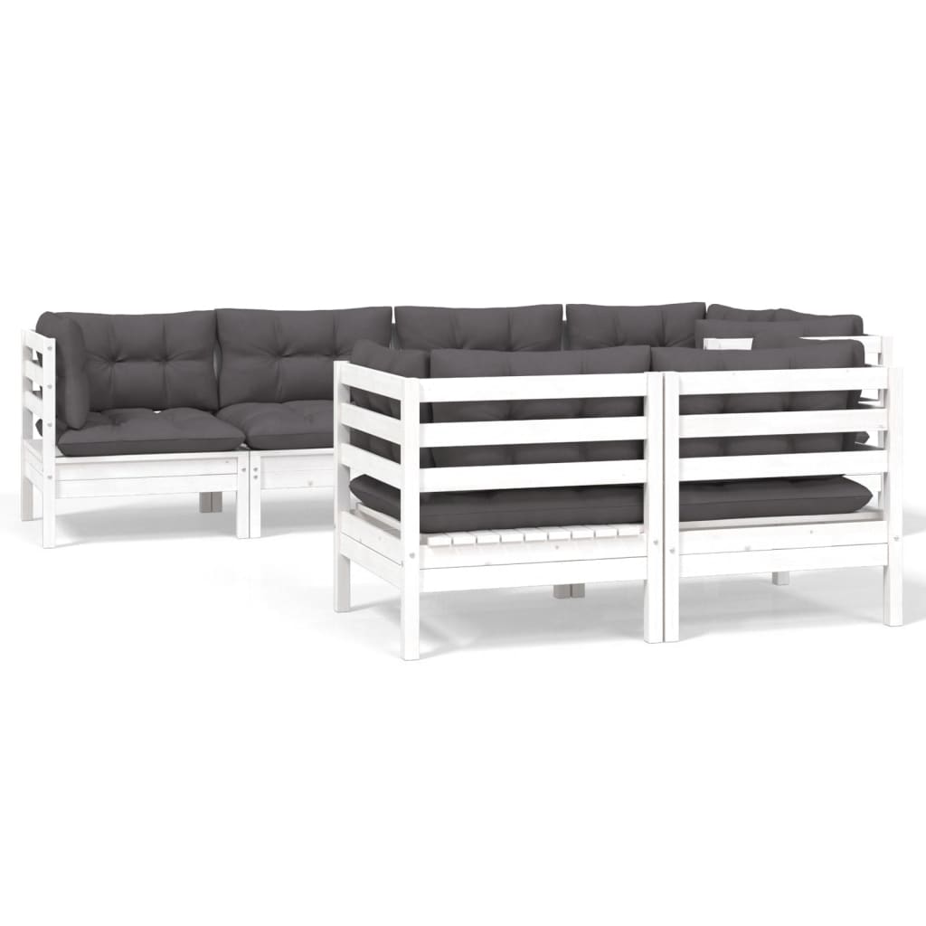 7-Delige Loungeset Met Kussens Massief Grenenhout Wit