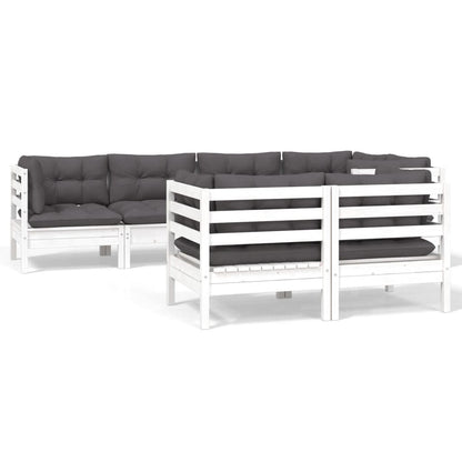 7-Delige Loungeset Met Kussens Massief Grenenhout Wit