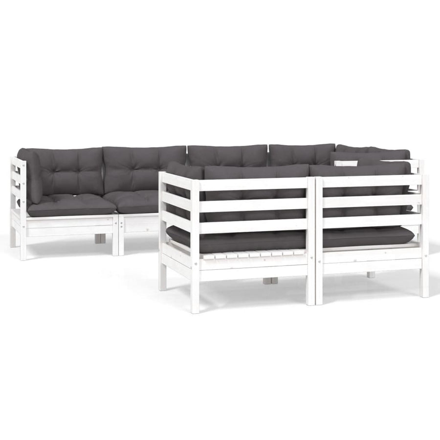 7-Delige Loungeset Met Kussens Massief Grenenhout Wit