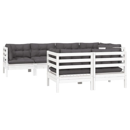 7-Delige Loungeset Met Kussens Massief Grenenhout Wit