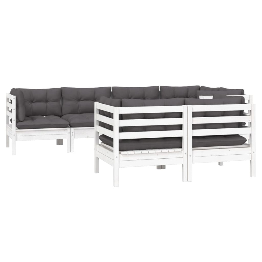 7-Delige Loungeset Met Kussens Massief Grenenhout Wit