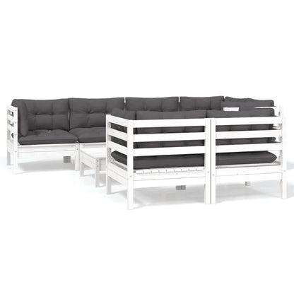 8-Delige Loungeset Met Kussens Massief Grenenhout Wit