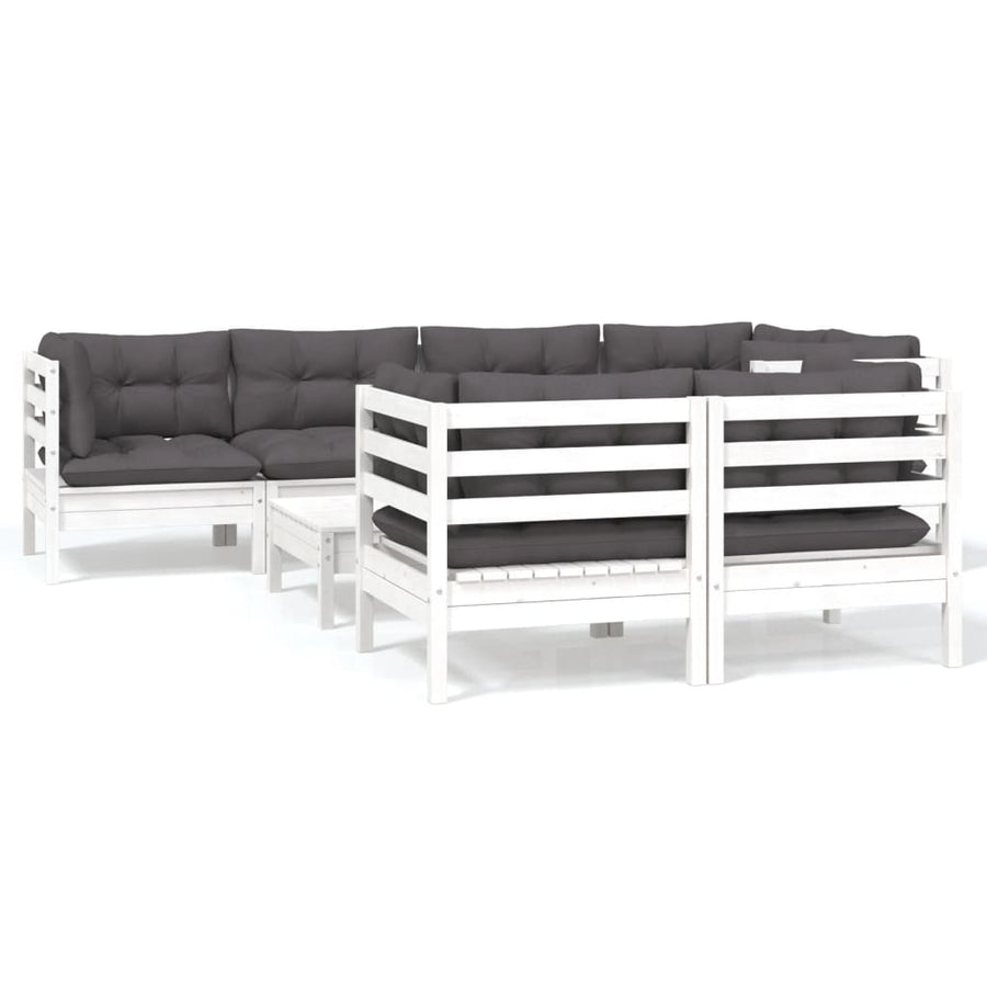 8-Delige Loungeset Met Kussens Massief Grenenhout Wit